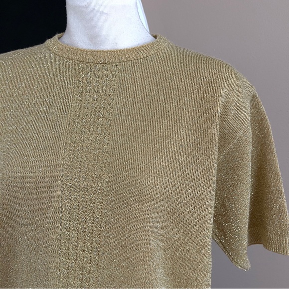 Vintage Alfred Dunner Gold Metallic Blouse M Fits L. Made in USA, Shimmery Retro - Picture 2 of 9